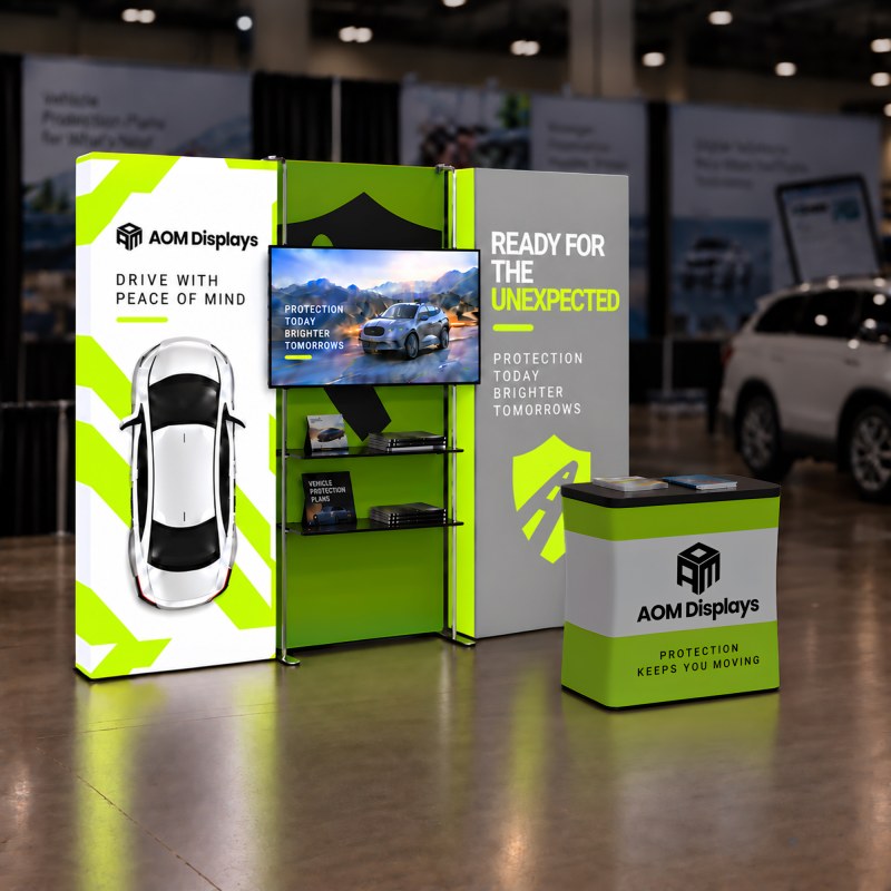 10x10 Backlit Trade Show Booth with Monitor Mount and Shelves