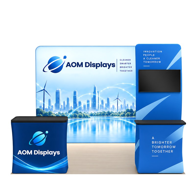 10x10 Backlit Trade Show Booth with Monitor Table Counter