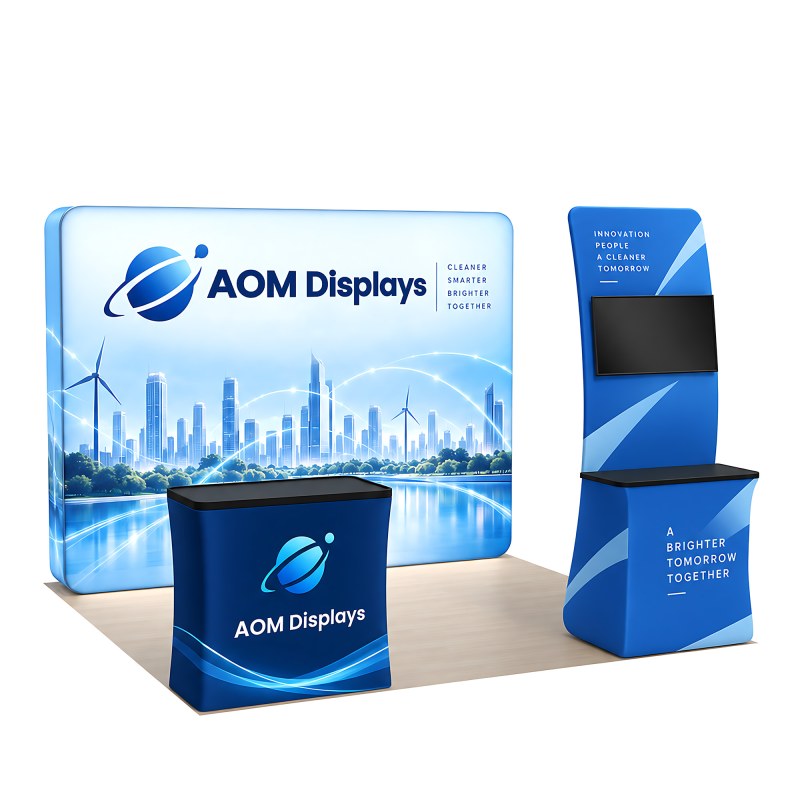 10x10 Backlit Trade Show Booth with Monitor Table Counter