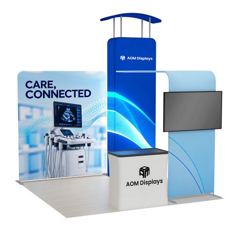 10x10 Backlit Trade Show Booth with Illuminated Tower and TV Mount