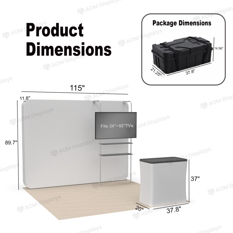 10x10 Backlit Trade Show Booth with TV Mount and Shelves