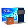 10x10 Backlit Trade Show Booth with L-Shaped TV Mount and Podium Counter