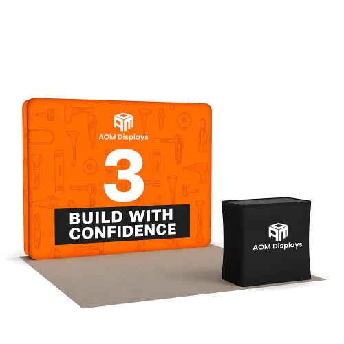 10x10 Backlit Tension Fabric Trade Show Booth with Podium Counter