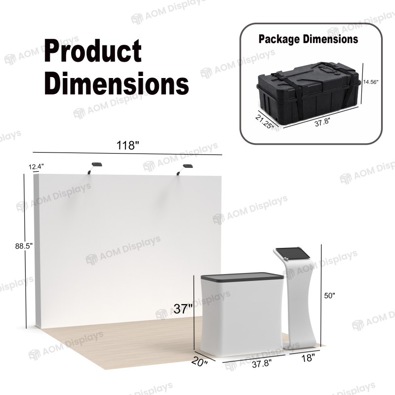 10x10 FlexPop™ Trade Show Booth with Straight Wall, Tablet Stand and Case Podium