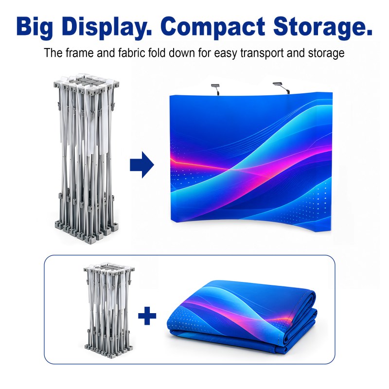 10x10 FlexPop™ Trade Show Booth with Curved Wall and Monitor Display Table