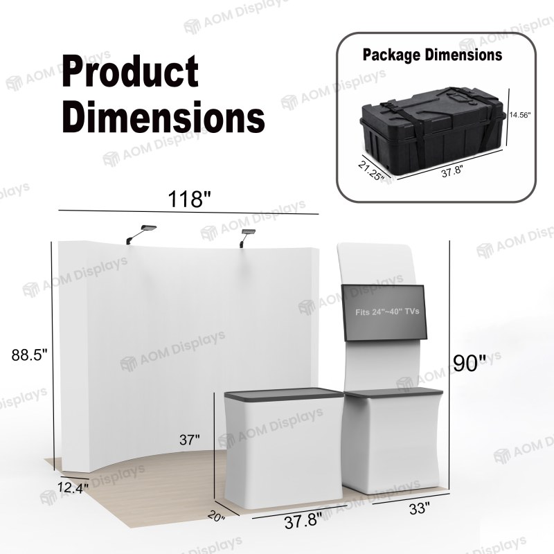 10x10 FlexPop™ Trade Show Booth with Curved Wall and Monitor Display Table