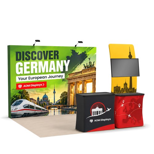 10x10 Straight FlexPop™ Trade Show Booth with Monitor Table Counter