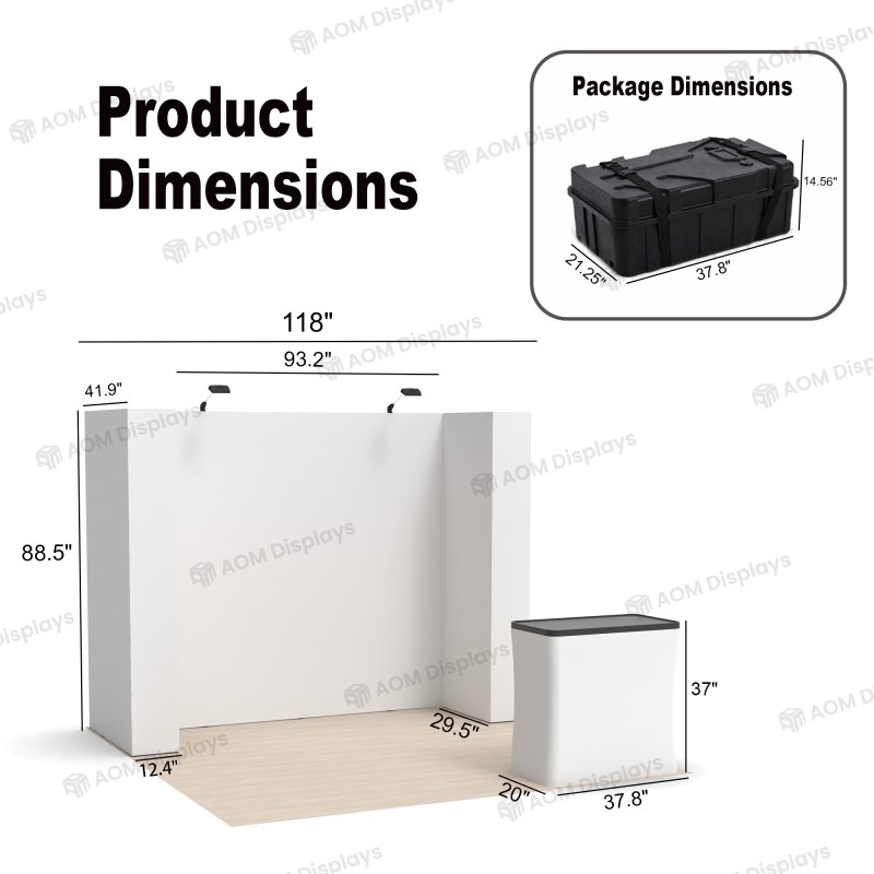 10x10 FlexPop™ Trade Show Booth with Three-Sided Walls and Case Podium