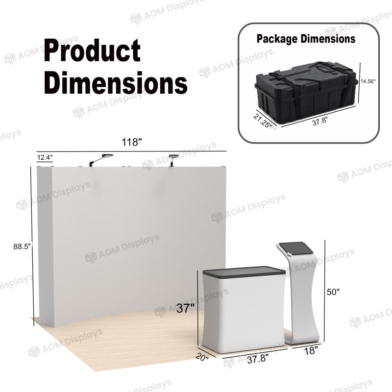 10x10 FlexPop™ Trade Show Booth with Curved Wall, Tablet Stand and Case Podium