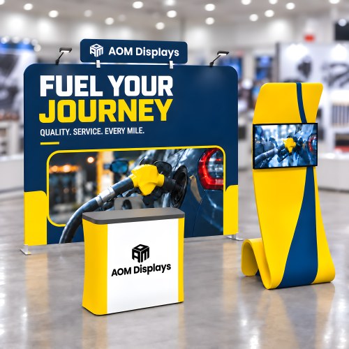 10x10 Straight FlexZip™ Trade Show Booth with S-Shaped TV-Mount Stand