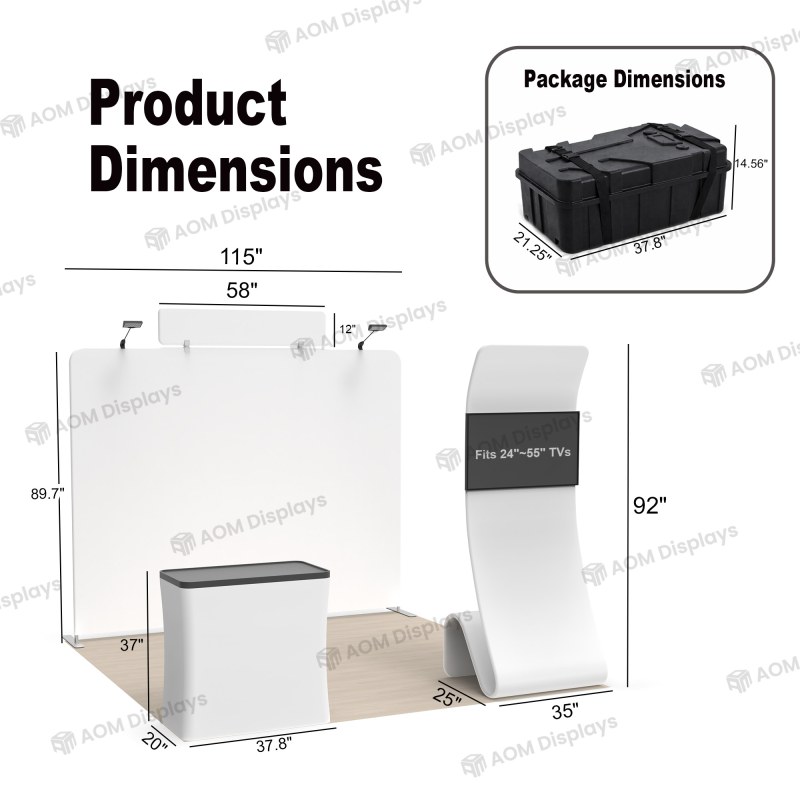 10x10 Straight FlexZip™ Trade Show Booth with S-Shaped TV-Mount Stand