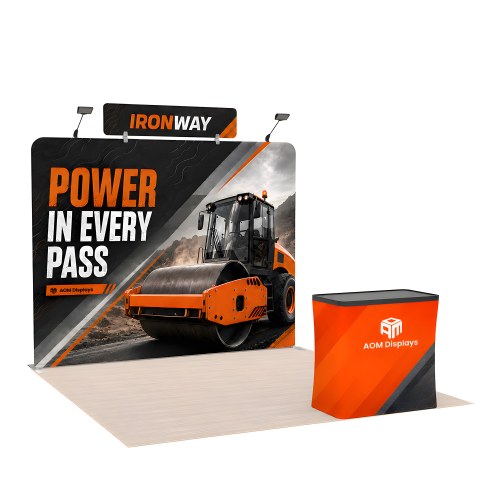 10x10 Straight FlexZip™ Trade Show Booth with Header and Podium Counter