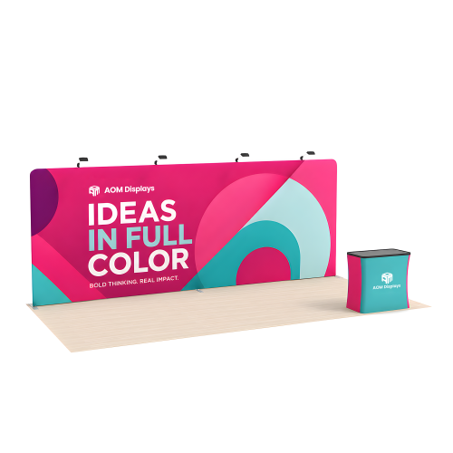 10x20 Straight FlexZip™ Trade Show Booth with Full Backwall and Podium Counter