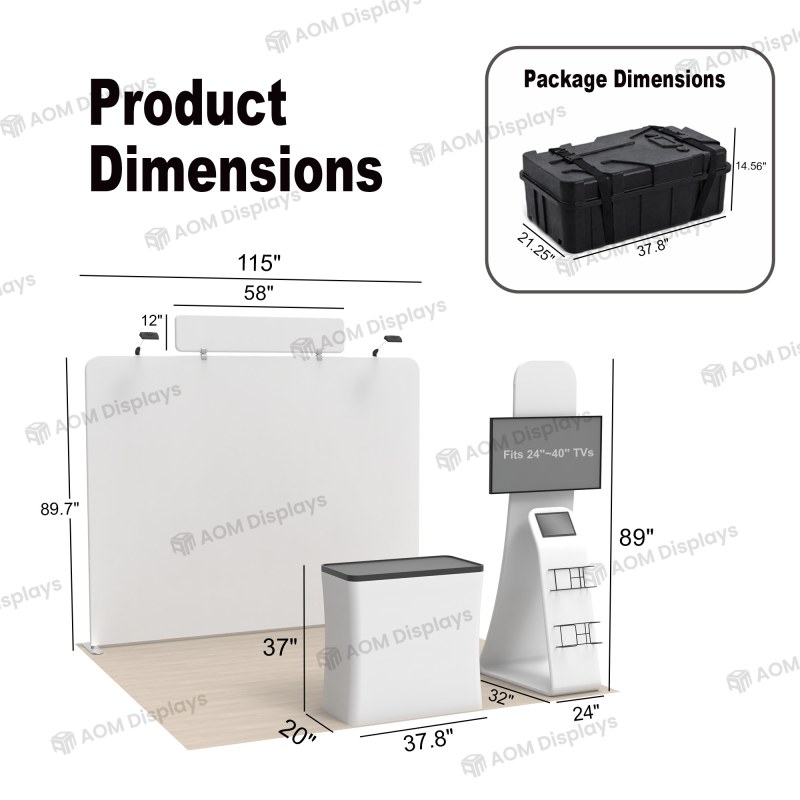 10x10 Straight FlexZip™ Trade Show Booth with TV-Mount Stand and Podium Counter
