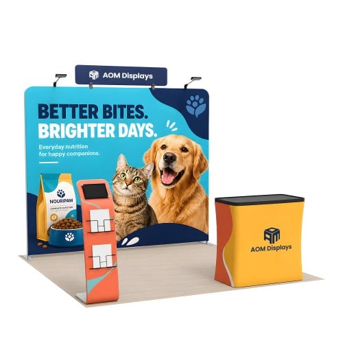 10x10 Straight FlexZip™ Trade Show Booth with iPad Literature Stand and Podium Counter