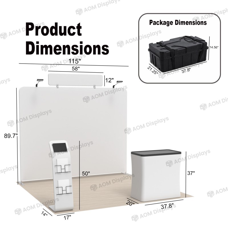 10x10 Straight FlexZip™ Trade Show Booth with iPad Literature Stand and Podium Counter