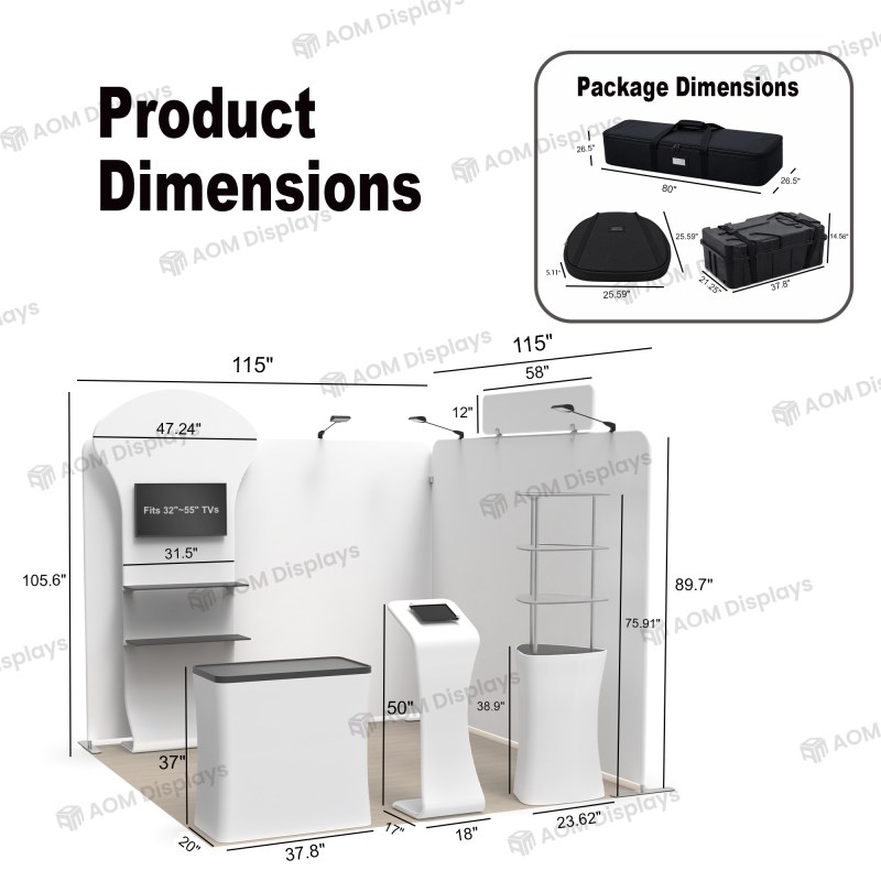 10x10 Modular FlexZip™ Trade Show Booth with Display Tower and Media Stands
