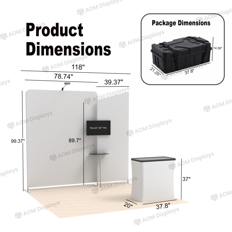 10x10 Modular FlexZip™ Media Trade Show Booth with TV Mount and Slanted-Top Panel