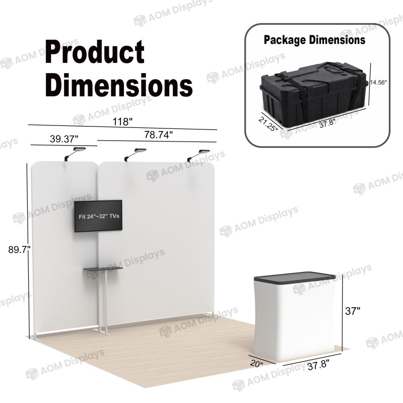 10x10 Modular FlexZip™ Media Trade Show Booth with TV Mount and Shelving