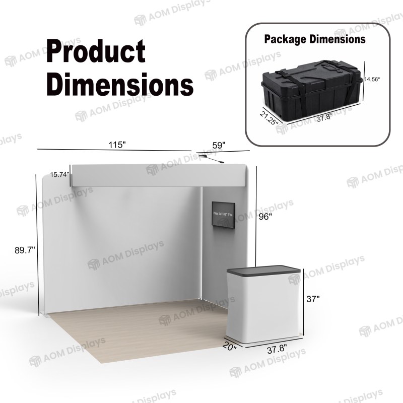 10x10 FlexZip™ Media Trade Show Booth with TV Mount and Header