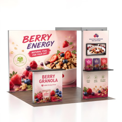 10x10 ProFrame™ SEG Lightbox Trade Show Booth with TV Mount and Display Shelf
