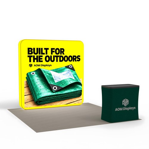 8x8 Backlit Tension Fabric Trade Show Booth with Podium Counter