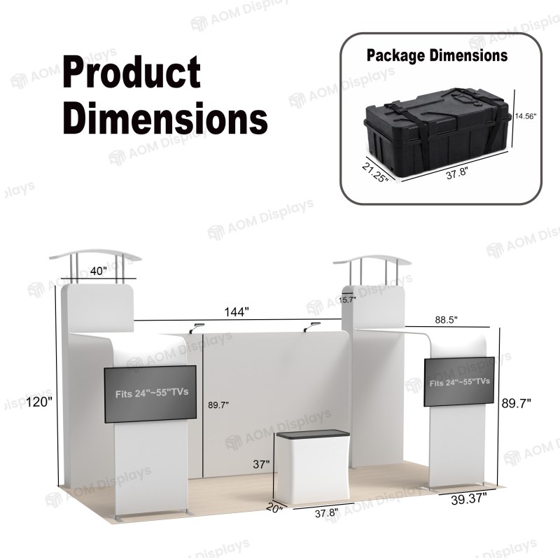 10x20 Backlit Trade Show Booth with Dual Backlit Towers and TV Mounts