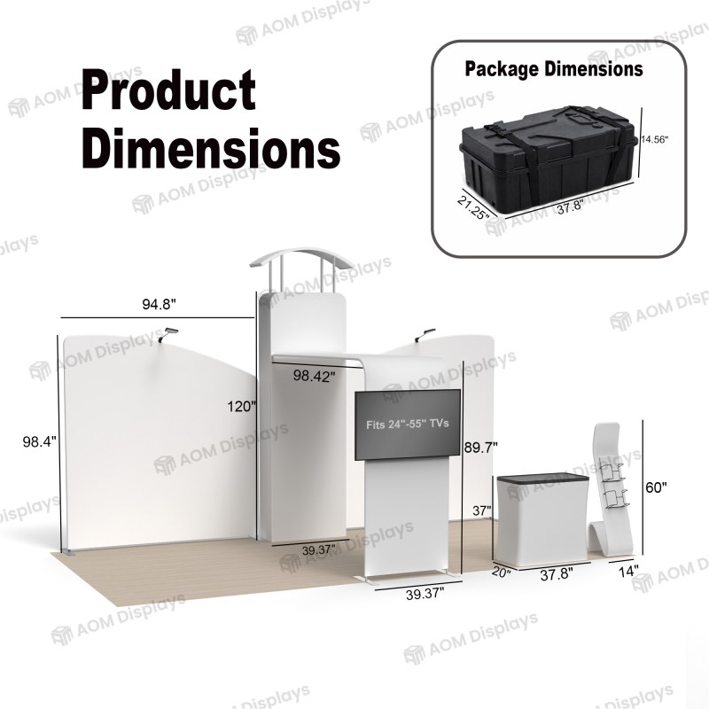 10x20 Trade Show Booth with Canopy-Topped Tower and Half-Arch TV Display