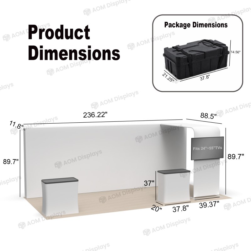 10x20 Backlit Fabric Trade Show Booth with Half-Arch TV Mount and Counter
