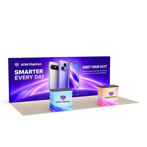 10x20 Backlit Fabric Trade Show Booth with Dual Hard Case Counters