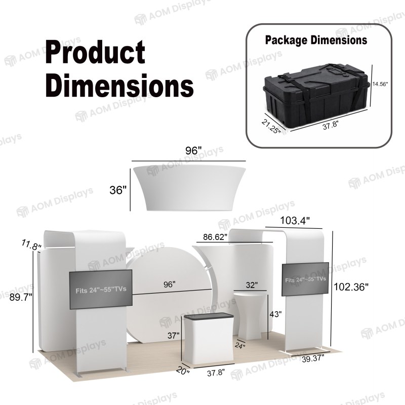 10x20 Backlit Fabric Trade Show Booth with Hanging Banner and TV Mounts