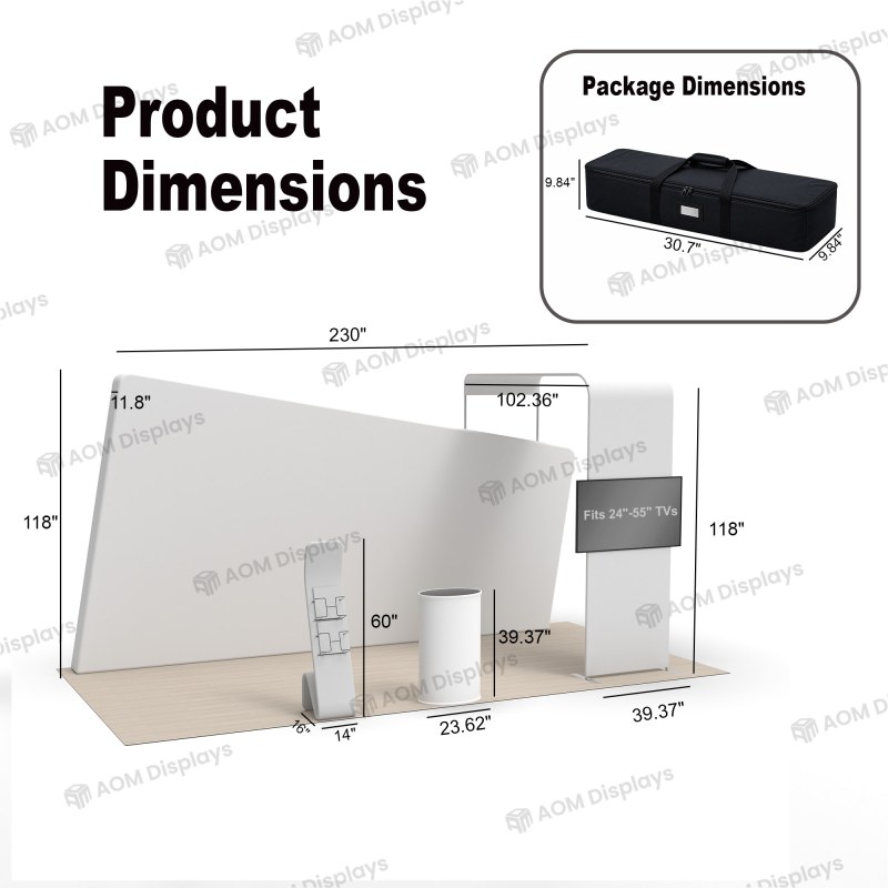 10x20 Angled Backlit Trade Show Booth with TV Mount Arch and Oval Counter