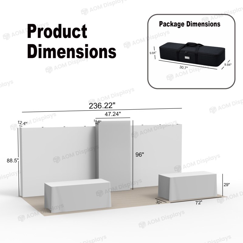 10x20 Backlit Fabric Trade Show Booth with Pop-Up Display and Dual Table Throws