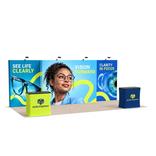 10x20 FlexPop™ Trade Show Booth with Center Panel and Dual Counters