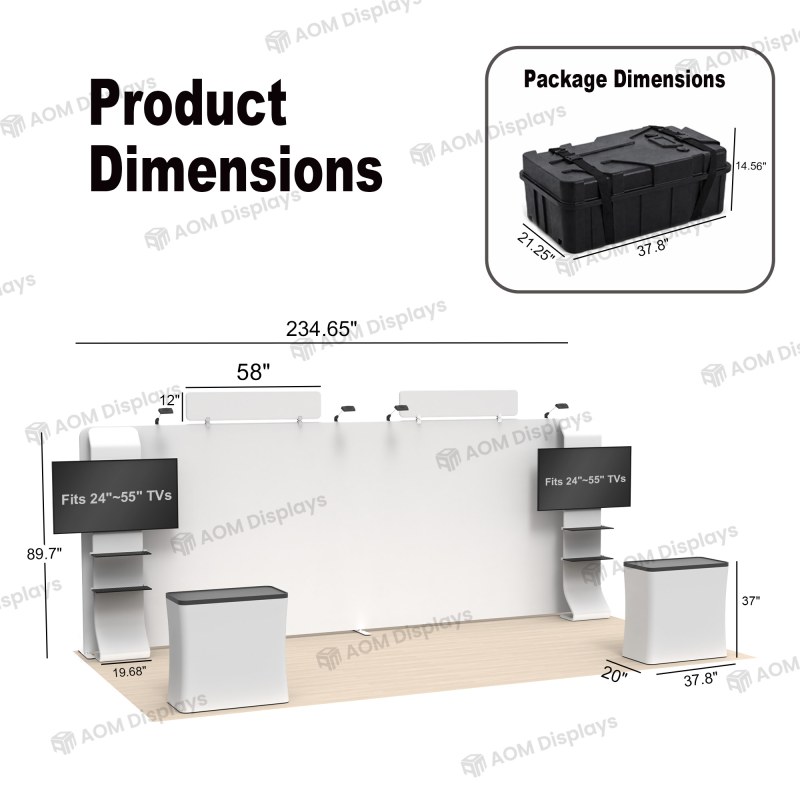 10x20 Straight FlexZip™ Media Trade Show Booth with Dual TV-Mount Shelving