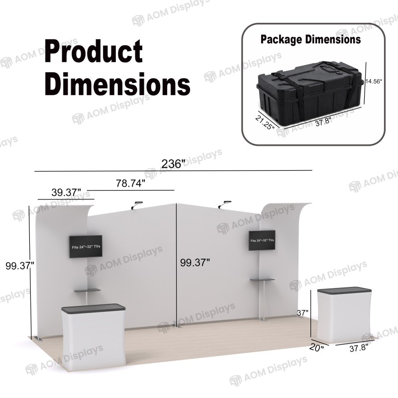 10x20 Modular FlexZip™ Media Trade Show Booth with Four Panels and Dual TV Mounts