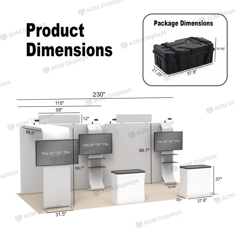 10x20 FlexZip™ Media Trade Show Booth with TV Mounts and Shelving