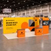 10x20 Straight FlexZip™ Trade Show Booth with L-Shaped Display and TV Mount