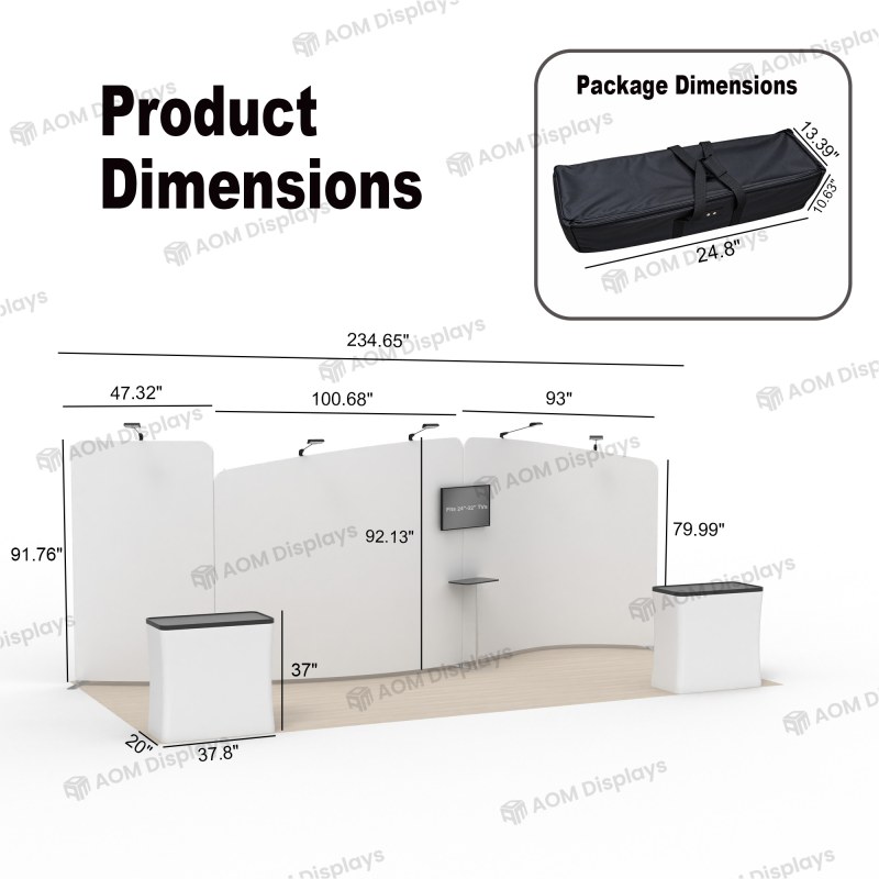 10x20 Modular FlexZip™ Media Trade Show Booth with S-Curve Panels and TV Mount