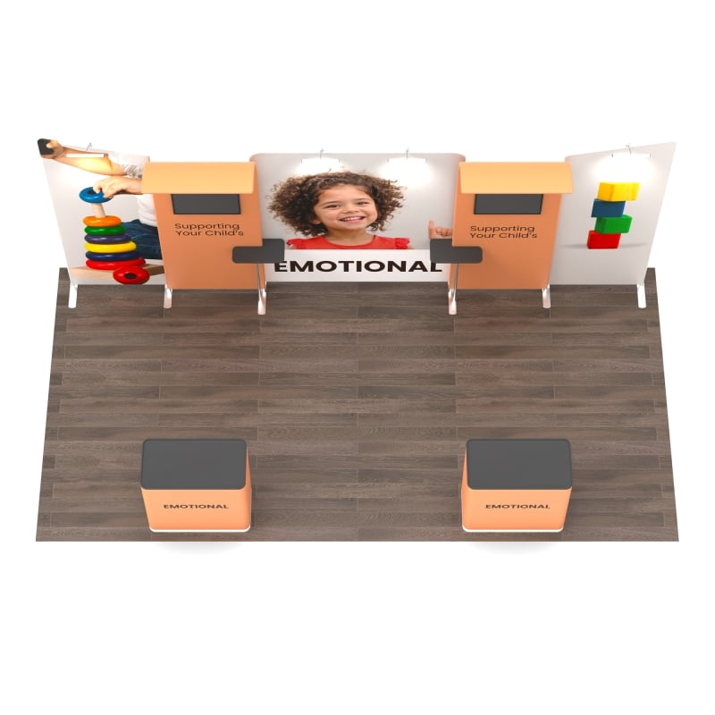 Modular Booth Systems 20ft Modular Trade Show Booth with Mixed Panels and Curved TV Mounts ...