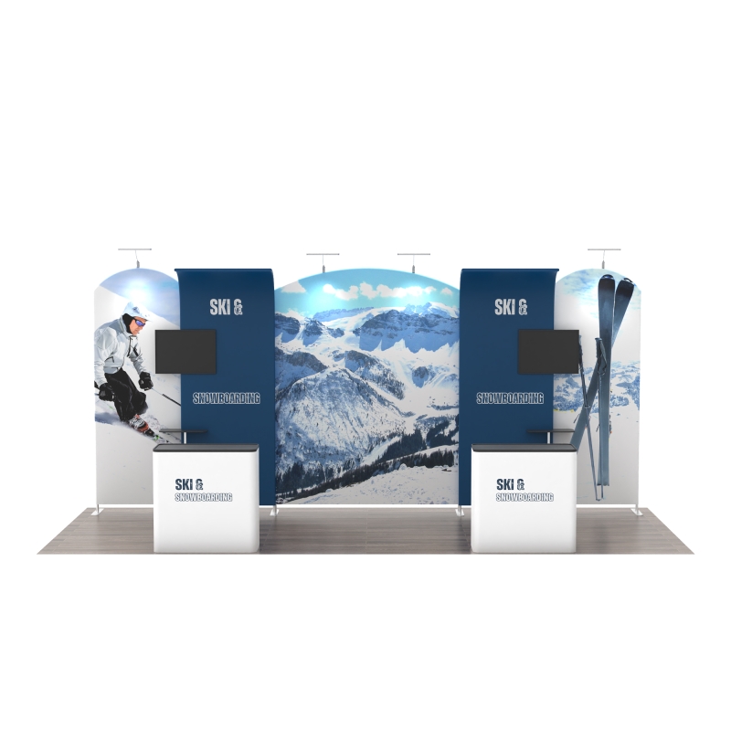 Modular Booth Systems 20ft Modular Trade Show Booth with Arched Center and Curved TV Panels ...