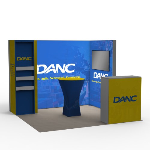10x10 SEG Backlit Trade Show Booth with TV Mount and Storage Cabinet