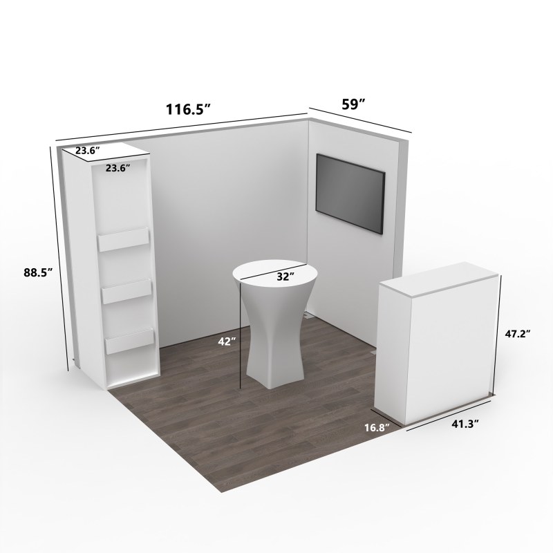 10x10 SEG Backlit Trade Show Booth with TV Mount and Storage Cabinet