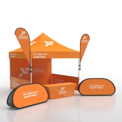 10x10 Canopy Tent with Flags and Banners