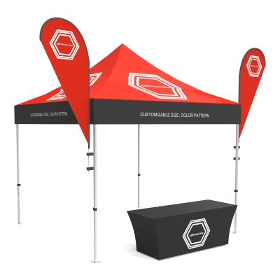 10x10 Canopy Tent with Flags and Table