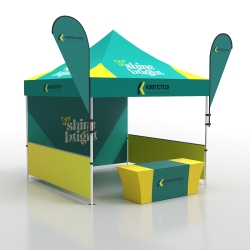 10x10 Canopy Tent with Flags and 3 Walls