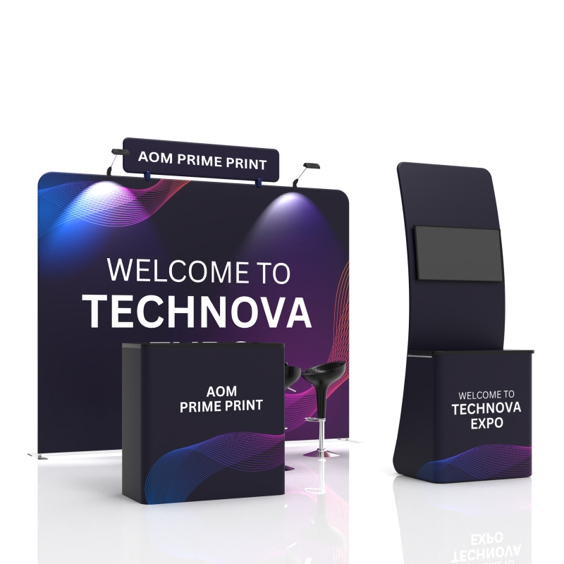 10x10 Lightweight Portable Trade Show Booth Kit | Quick Setup TV Display Stand with Hardcase to Podium