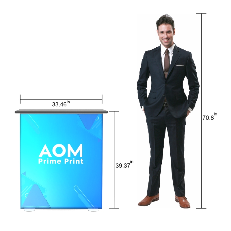10x10 Custom Waveline Trade Show Booth Kit with S-Shaped Tension Fabric Backwall Display & Collapsible Backlit Podium
