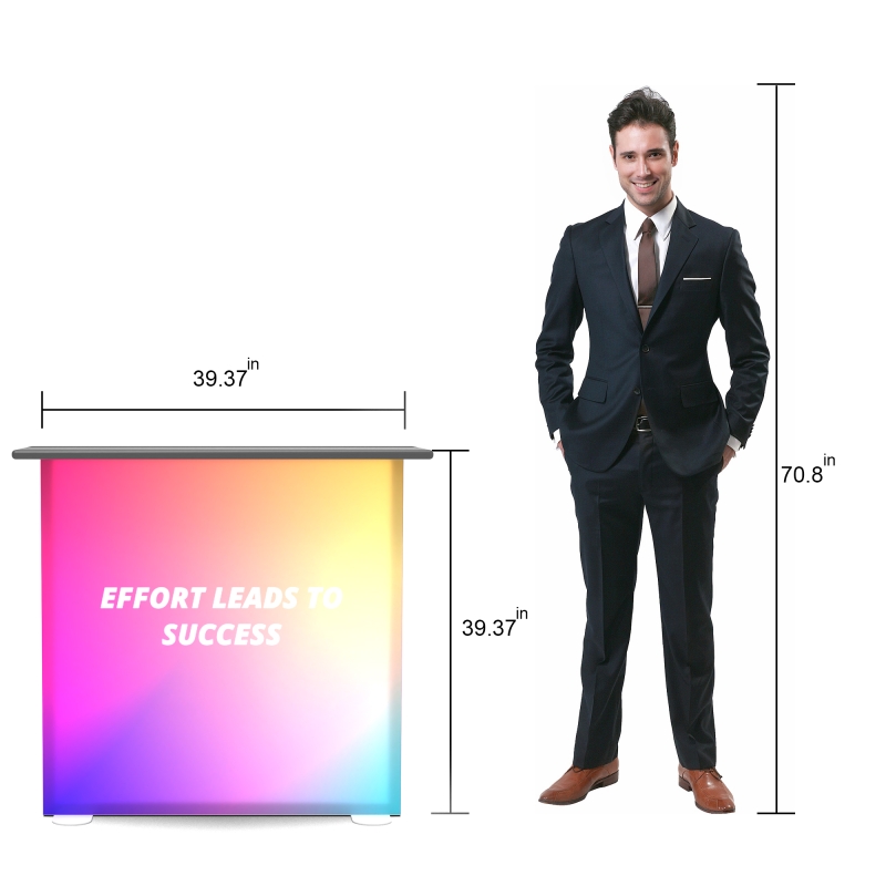 10x10 Custom Waveline Trade Show Booth Kit with Flat Tension Fabric Backwall Display & Collapsible Backlit Podium