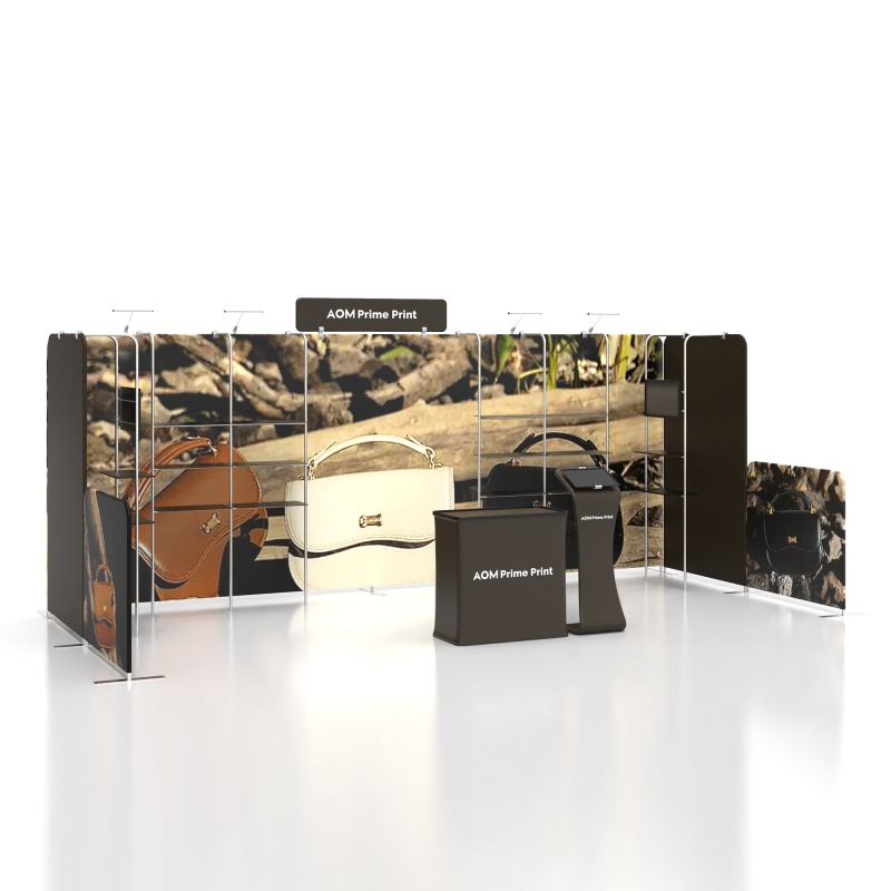 Half Off Booth Rent 10x20 Inline Trade Show Booth with Half-Surround Shelving and Podium ...
